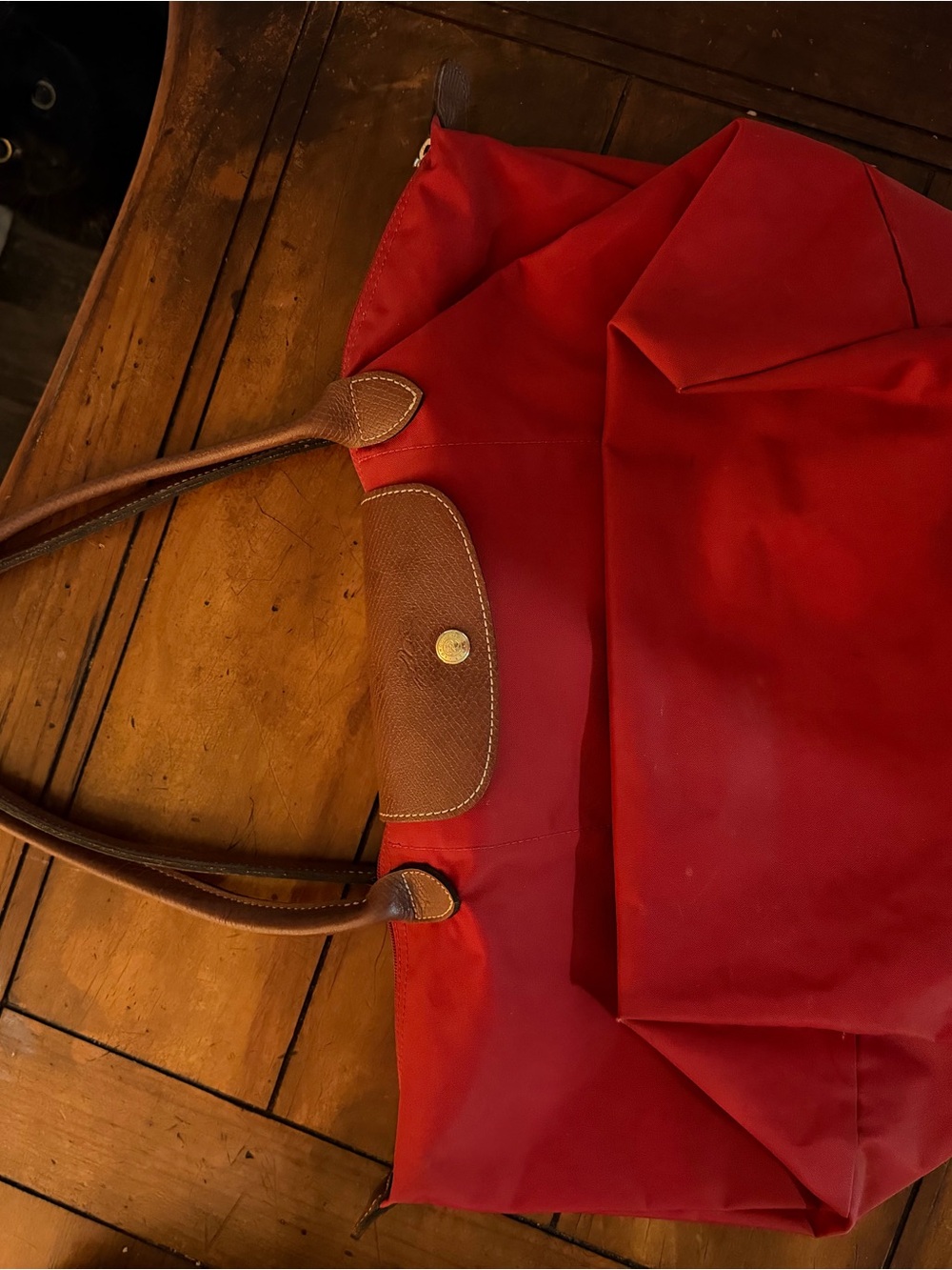 Longchamp Red Tote with Brown Leather Trim - Picture 1 of 1
